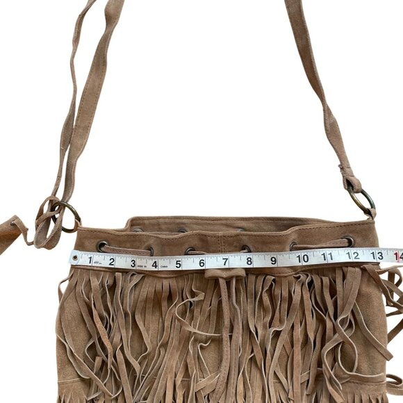 Aldo Fringed Cow Suede Leather Bucket Crossbody Bag Women's Brown Cowgirl Ranch - Picture 10 of 12